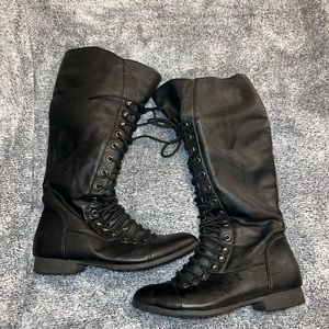 Black Laced up under the knee boots